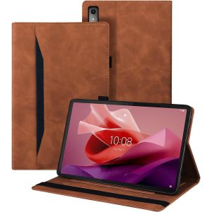 LORANKA-Coque pour Lenovo Tab P12 2023 12.7 Pouces &Eacute;tui &agrave; Rabat Cuir PU avec Fonction Support et Porte-Pencil Housse de Protection Marron - Neuf