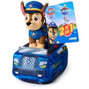 PAW Patrol, V&eacute;hicule peluche Chase 2 en 1, animal en peluche de 15,2 cm avec voiture de police en peluche de 20,3 cm, jouets pour gar&ccedil;ons et filles &agrave; partir de 3 ans - Neuf