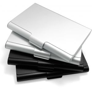 KALANKA-4 Pièces Porte Carte de Visite,Étui pour Cartes de Visite en Aluminium,Porte-Cartes de Visite Fin en Métal pour Carte d'identité,Carte de Crédit (Noir+Argent) - Neuf