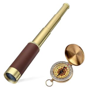 R&eacute;tro Pirate T&eacute;lescope 25x30 Zoomable Spyglass Pour Les Enfants, Portable Monoculaire De Poche Avec Boussole Pour Le Mat&eacute;riel De Camping - Neuf