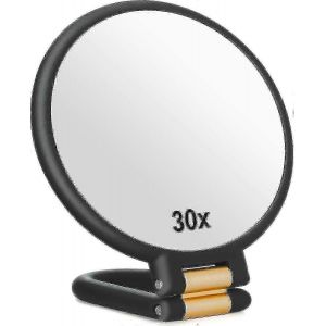 Miroir De Voyage Grossissant 30x Avec Poign&eacute;e - Miroir Double Face Avec Grossissement 30x, Noir - Neuf