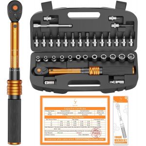 Vornixorsarlshop33 Pi&egrave;ces Cl&eacute; Dynamom&eacute;trique 1/4"", 3-25nm Cle Dynamom&eacute;trique Velo, Pr&eacute;cision &plusmn;3%, Kit D'entretien Avec Douilles Hex, Barre D'extension, Bits Adaptateur, Pour Moto Y V&eacute;lo Route Et De M - Neuf