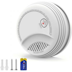 Detecteur de Fum&eacute;e u2013 Alarme Incendie avec Pile 9V Rempla&ccedil;able, Avertissement Batterie Faible, 85 DB, sans Fausses Alertes, Bouton Test et Silence, EN14604, 10 Ans (1 pi&egrave;ces) - Neuf