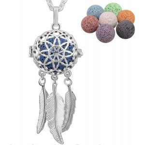 Colliers Longs Pour Femme, Diffuseur D'aromath&eacute;rapie Pour Huiles Essentielles Pendentif Attrape R&ecirc;ves Plaqu&eacute; Argent Diffuseur Boh&egrave;me Cadeau D'anniversaire Pour Vos Femmes - Neuf