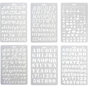 Mevronisshop-Lot De 6 Pochoirs En Plastique Avec Lettres De L'alphabet - Pochoirs De Calligraphie - Pochoirs R&eacute;utilisables Pour Loisirs Cr&eacute;atifs, Bricolage, Peinture, Dessin, Journal Intime, Scrapboo - Neuf