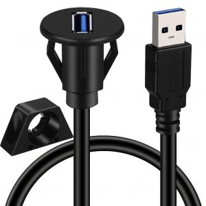Câble USB 3.0 à montage encastré-Câble d'extension de 1 mètre avec support de tableau de bord,prise mâle vers femelle 12 V USB A pour voiture,bateau,moto,camion,etc. (petit port de 1 m) - Neuf