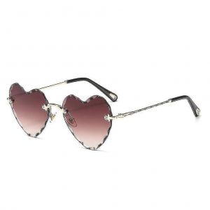 Coeur Lunettes De Soleil Sans Monture Mince En Métal Cadre Coeur Lunettes De Soleil Mignonnes Lunettes Pour Femmes Marron - Neuf