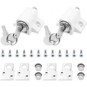 KALANKA-Lot de 2 verrous de sécurité coulissants universels pour fenêtres ou portes avec clés (blanc) - Neuf