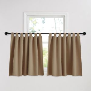 Eryi-Rideaux Cuisine Occultant Court Maison Chambre Isolation Thermiques À Pattes Draperie De Fenêtre Tissu Opaque Polyester, Cappuccino, 140x120 Cm(Lxh), 2 Pcs - Neuf