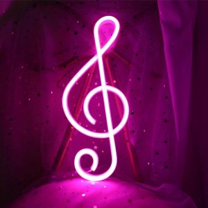 Eryi-Lampe Néon Led En Forme De Note De Musique - Fonctionne Avec Piles Et Usb - Lampe Murale Néon Pour Chambre De Fille, Note De Musique, Décoration Pour Concert, Bar, Fête (Rose) - Neuf