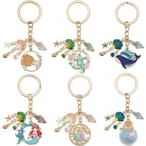 KAL-6 Porte Clés Sur Le Thème De L'Océan 6 Styles Porte Clés En Coquillage Été Grand Alliage Émaillé Plage Sirène Baleine Méduse Corail Breloque Scintillante Porte Clés Étoile De Mer Porte Clés P - Neuf