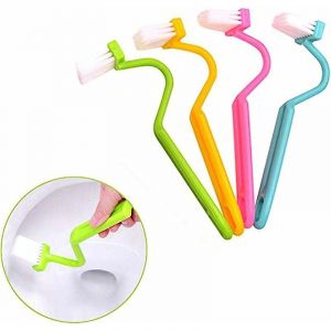 Lot de 4 brosses de nettoyage pour WC, courb&eacute;es, souples, en plastique, de type V, pour le nettoyage des rebords des toilettes, couleur al&eacute;atoire - Neuf