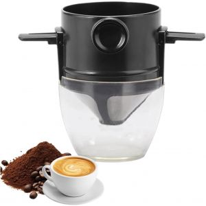 CHAAS-Filtre à Café Réutilisable, Filtre à Café en Acier Inoxydable Réutilisable Plus un gobelet transparent, Portable Haute Précision en Acier Inoxydable 304 en Café Dripper Filtre à Thé - Neuf