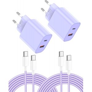 2PCS Chargeur pour iPhone 17Pro, 20W Chargement Ultra Rapide &agrave; Deux Ports avec C&acirc;ble USB C 2M pour iPhone 17/16/15, pour Samsung, pour Pad, Pixeli etc-Violet - Neuf