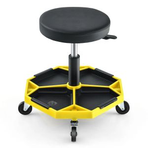 Tabouret de m&eacute;canicien &agrave; roulettes 50,5 x 50,5 x 41 - 55 cm r&eacute;glable confort assise ergonomique design en faux cuir jaune Helloshop26 20_0014177 - Neuf