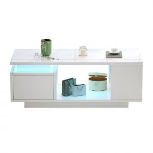 Table basse 100 x 50 x 36 cm, table basse avec tiroir, table d'appoint LED laqu&eacute;e, table basse pour canap&eacute; - Neuf