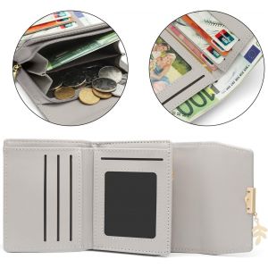 CAUC-Portefeuille Femme en Cuir PU Petit Porte Monnaie Slots de Carte, Porte Feuilles pour Femme Court avec Porte-Monnaie Zipp&eacute; et Portefeuilles Pochette Femme (B-Gris) - Neuf