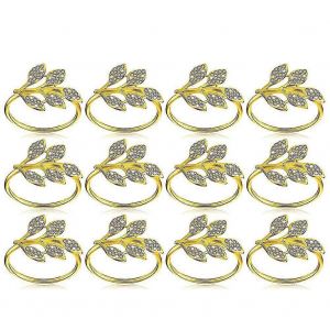 Ronds De Serviette Lot De 12, Feuille De Porte-Rond De Serviette, Ronds De Serviettes De Mari&eacute;e Brillant Porte-Serviette Adornme - Neuf