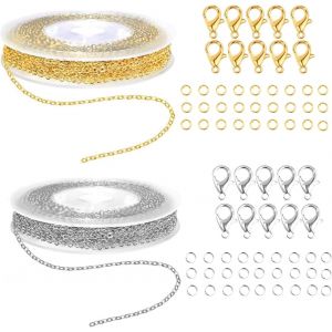 Mevronisshop-Fabrication De Bijoux Cha&icirc;ne, 2 Rouleaux De 6 M&egrave;tres En Acier Inoxydable Cha&icirc;ne &Agrave; Maillons Diy Cha&icirc;nes Pour La Fabrication De Bijoux Avec 60 Anneaux Et 20 Fermoirs Mousquetons Pour La Fa - Neuf