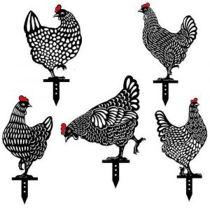 5pcs m&eacute;tal poulet cour art,&eacute;vider coq animaux silhouette statue d&eacute;cor,poule cour d&eacute;coratif-eyzi - Neuf
