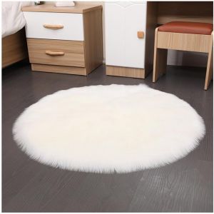 Sjzg-Tapis Rond En Fausse Peau De Mouton - 35 X 35 Cm - Blanc Moelleux - Poils Longs - Imitation Laine - Antid&eacute;rapant - Lavable - D&eacute;coration D'int&eacute;rieur - Neuf