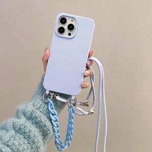 KAL-Cha&icirc;ne De T&eacute;l&eacute;phone Portable Pour Iphone 12 Pro/12 - Avec Cordon De Protection Transparent - R&eacute;sistant Aux Chocs - Cordon Avec &Eacute;tui &Agrave; Suspendre - Violet Clair - Neuf