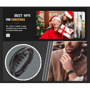 Cadeau Pour Homme &iquest; Bracelet Pour Homme &iquest; Bracelet En Cuir Noir &iquest; Bracelet Large Enroul&eacute; En Cuir V&eacute;ritable Tress&eacute; Avec Fermeture Magn&eacute;tique, 21centimeters, Cuir, 0 - Neuf
