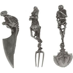 Checarzhn--No1-Ensemble De Couverts Squelette D'halloween, Personnalité Crâne Métal Alliage De Zinc, Vaisselle Créativité Squelette Fourchette Cuillère Couteau D'halloween (Gris Argent) - Neuf