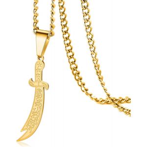 Kal-Collier Épée Pour Homme Et Femme, Collier Épée Zulfiqar Imam Ali Zulfiqar Avec Pendentif Rune Arabe Musulmane, Bijou Talisman, Amulette Religieuse - Neuf