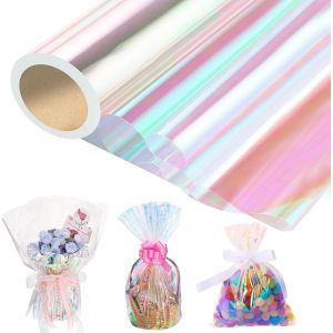 80cm*20m Papier Transparent Emballage Irisé,Rouleau Papier Cadeau Transparent Cellophane Papier Fleuriste Transparent Arc-En-Ciel Pour Emballage Cadeau,Décoration,Festival,Mariage - Neuf