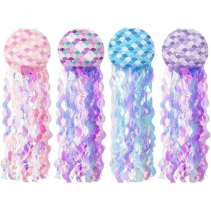 Senior-Méduses Lanternes En Papier, 4Pcs Lanternes En Papier Sirène, Lampion En Papier Méduses Colorées, Lanternes En Papier À Suspendre, Für Fête À Thème, Mariage, Anniversaire, Déco[L1085] - Neuf