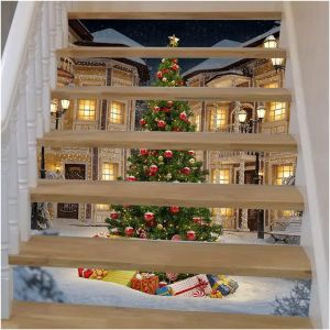 No&euml;l Escalier Autocollants de No&euml;l, les peintures Murales Auto-Adh&eacute;sif PVC Arbre de No&euml;l D&eacute;coration de la Maison 39.3""w x 7""h(A) - Neuf
