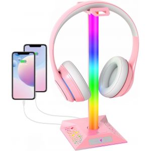 LORANKA-Support de casque de jeu RVB pour PC, accessoires de jeu pour bureau, support de casque LED cool avec 2 chargeurs USB pour joueur - Neuf