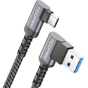 KALANKA-1,5m C&acirc;ble USB-A vers USB-C 2x Coud&eacute; 90&deg; USB 3.0 5 Gbps (USB 3.2 Gen1) - C&acirc;ble de Charge et Donn&eacute;es pour Smartphone, Tablette, Notebook, Appareil Photo, HDD SSD, Disque Dur Externe, etc. - Neuf