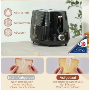T3323P406439 Toaster &agrave; 2 tranches, cuiseur &eacute;lectrique SUS + toaster, noir, 2*1,5 pouce de fentes, cuiseur &eacute;lectrique 1,7 L, acier inoxydable 304, 2200 W, 7 niveaux de cuiture, 3 fonctions d&eacute;congelage - Neuf