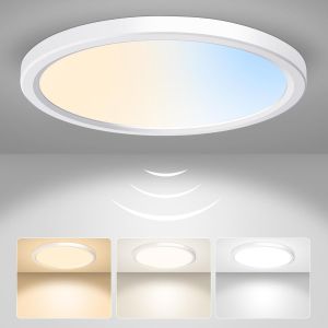 KAL-Plafonnier Led Lampe Avec Radar Et Capteur Crépusculaire, 18W 1600Lm 3Cct 3000K/4000K/6500K Plafonniers Ip44 Ronds Avec Détecteur De Mouvement Pour Couloirs Escaliers Porche Garage Balcon22Cm - Neuf