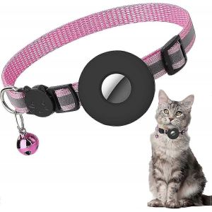 Convient Pour Collier Pour Chat Airtag,Collier Pour Chat Réfléchissant Avec Cloche Et Boucle De Sécurité,Avec Support Airtag Étanche Réglable 22-35cm (Rose) - Neuf