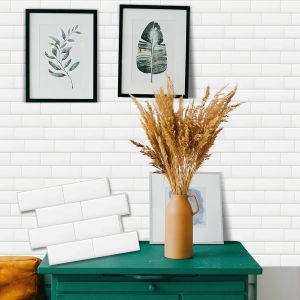 Lot De 10 Feuilles De Stickers Muraux En Vinyle 3d Imperméable À L'eau Pour Mur De Cuisine, Salle De Bain, Blanc[App8808809] - Neuf