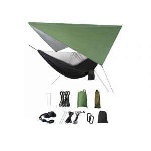 Hamac de camping portable avec moustiquaire et b&acirc;che anti-pluie, hamac simple noir pour usage ext&eacute;rieur - Neuf