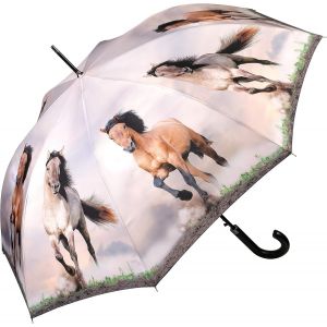 Parapluie Chevaux sauvages Canne Grand Robuste Ouverture Automatique - Neuf