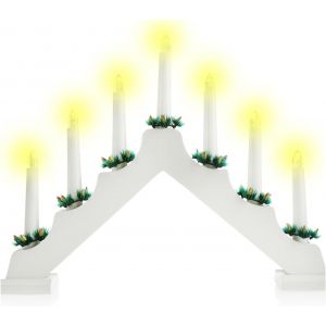 Jgd-Com-Four&reg; Arche De Bougies Led Pour &Eacute;clairage De No&euml;l - Pont Avec 7 Led - Pyramide D'arche Lumineuse En Bois - Lampe De Fen&ecirc;tre Avec Minuterie (01 Pi&egrave;ce - Bois Blanc) - Neuf
