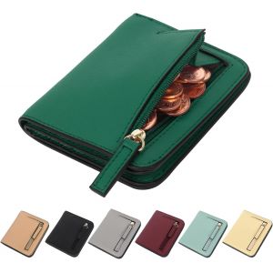 Portefeuille En Cuir Avec Blocage Rfid Pour Femme Avec Porte-Monnaie,Porte-Cartes De Cr&eacute;dit,Fen&ecirc;tre D'Identit&eacute; Et Poche Zipp&eacute;e &iquest; Mini Portefeuille Compact Pour Femme,Vert Paon,10*9*1.5Cm - Neuf