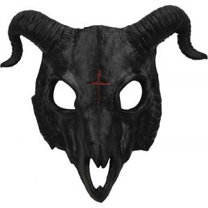 Masque Gothique Tête De Chèvre (Noir), Cornes De Bélier, Crâne D'animal, Masque De Déguisement, Accessoire De Décoration Pour Halloween - Neuf