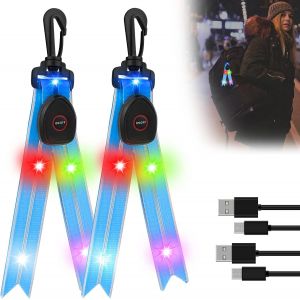 Bleu Lot De 2 Feux Clignotants Led Pour Cartable - R&eacute;flecteurs - Avec Lumi&egrave;re Color&eacute;e - Rechargeable Par Usb - R&eacute;flecteur - Pour Le Jogging, La Randonn&eacute;e, La Course &Agrave; Pied - Neuf