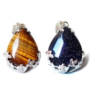 Femmes Ange Larmes Pierres Semi-Pr&eacute;cieuses Pendentif -Jaune ?il De Tigre - Neuf