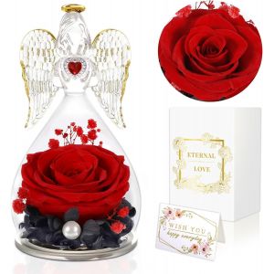 Rose ?ternelle sous Cloche Ange Gardien, Figurine Cadeau pour F&iquest;&ordm;te des M&iquest;&iquest;res/Saint-Valentin - Rouge - Neuf