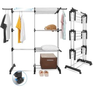 KGABERY-Séchoir À Linge,4 Niveaux Grande Sechoir A Linge Pliable Avec Roues,Etendoir Linge Intérieur,Taille 89x66x178 Cm/170 × 66 × 178Cm,Séchoir Linge Stable - Neuf