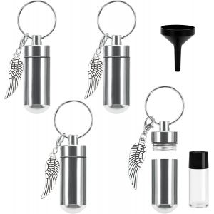 Trahoo-Belle Vous Pendentif Funeraire/Crémation Argenté (Lot De 4) - 4,9 Cm - Pendentif Cendres Aile D¿Ange En Alliage D¿Aluminium - Collier Fiole A Remplir Mémorial Pour Porte-Clefs/Colliers - Neuf