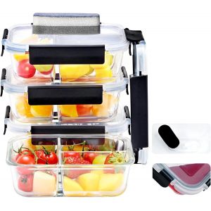 Bo&icirc;tes-Repas En Verre [Lot De 3pi&egrave;ce 800ml] R&eacute;cipients Avec Fermeture &Agrave; Clic Conteneurs De Nourriture &Eacute;tanches Bo&icirc;tes De Repas Pour Contr&ocirc;ler Les Portions De Nourriture Sans Bpa - Neuf