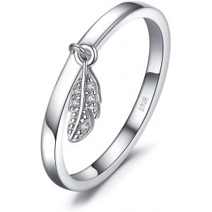 Bague Zircone Cubique Anneau, Bague De Fian&ccedil;ailles Pour Femme, Plumes Breloque Bagues Anniversaire Mariage Promise Alliance, Argent 925 Plaqu&eacute; Or Jaune Plaqu&eacute; Or Rose, Bijoux Cadeu - Neuf